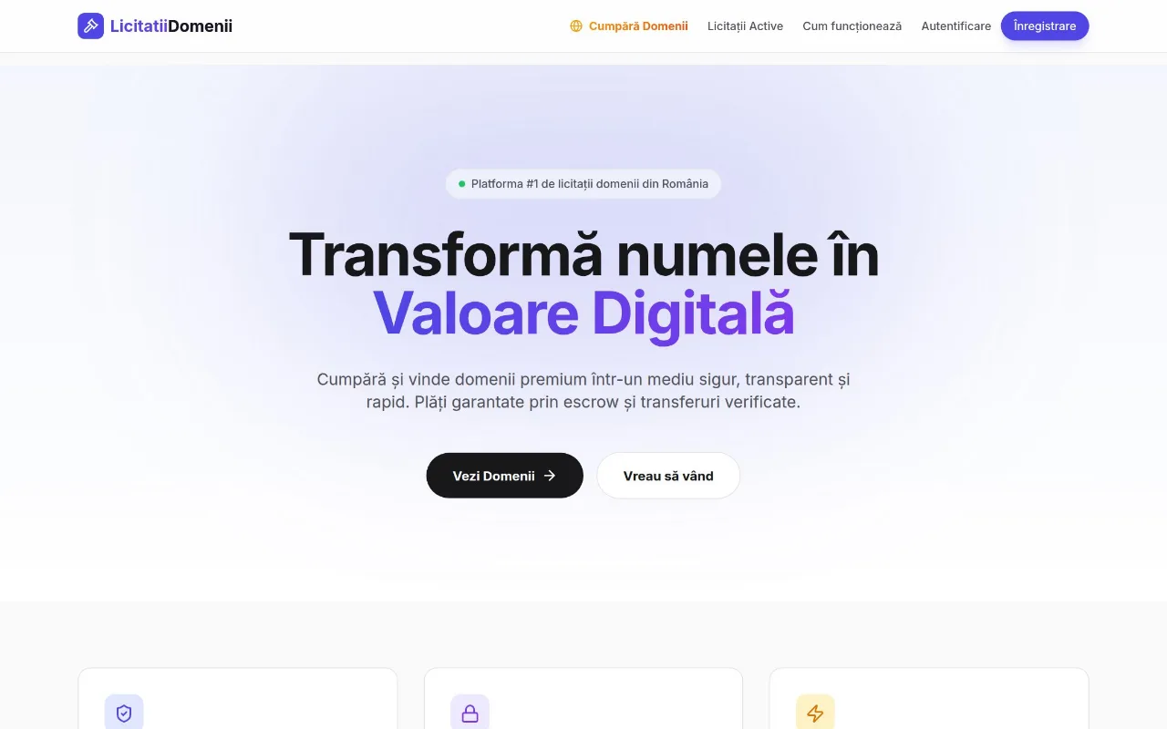 Captură din site-ul licitatii-domenii.ro — Platformă de licitații domenii