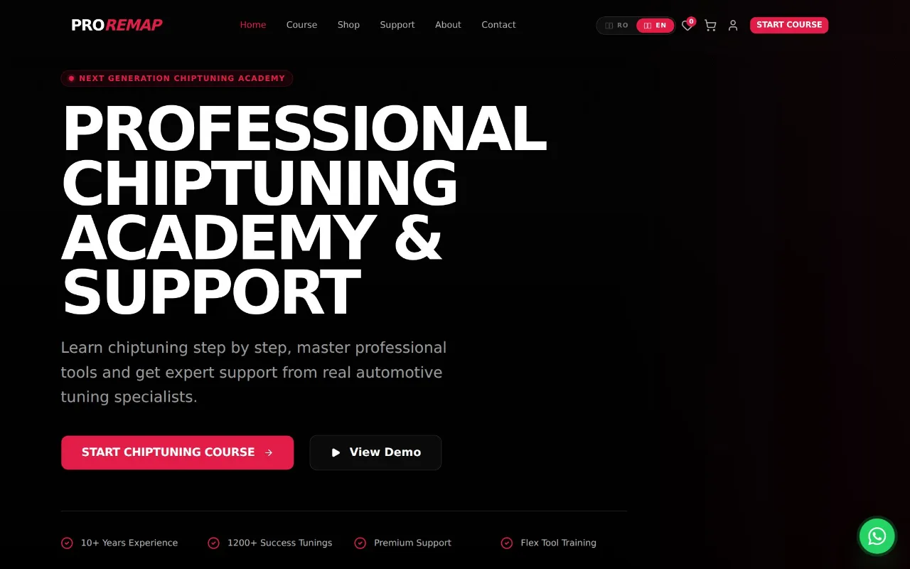 Captură din site-ul proremap.com — Servicii auto tuning