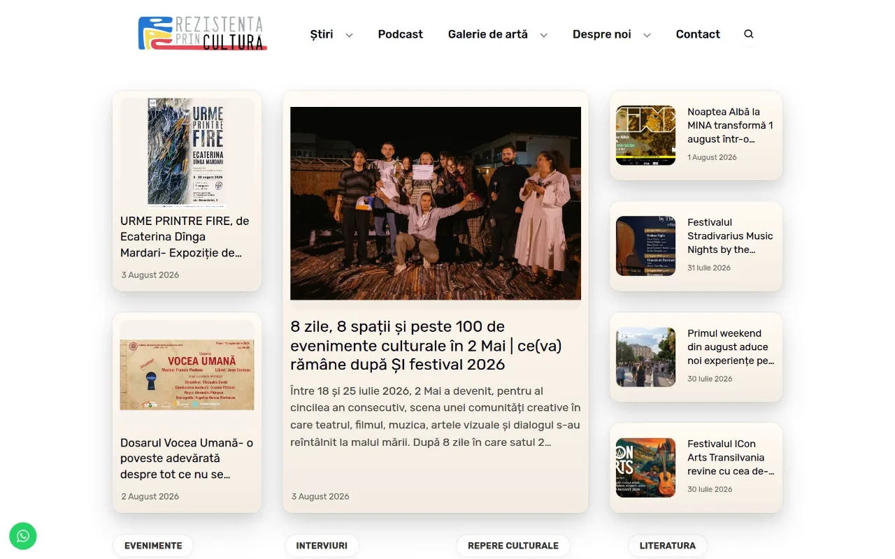 Captură din site-ul rezistentaprincultura.ro — Inițiativă culturală și educațională