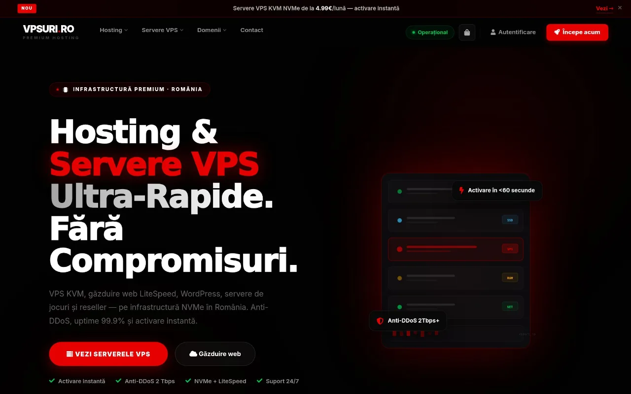 Captură din site-ul vpsuri.ro — Servere VPS de mare viteză